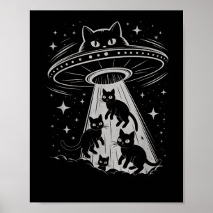 キャッおもしろいトUFO宇宙船エイリアン銀河系美学 ポスター