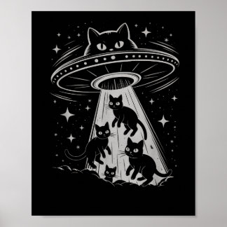 キャッおもしろいトUFO宇宙船エイリアン銀河系美学 ポスター