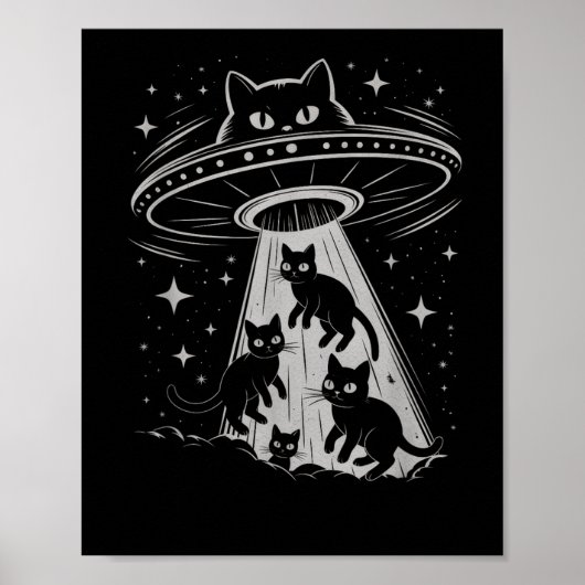 キャッおもしろいトUFO宇宙船エイリアン銀河系美学 ポスター (正面)