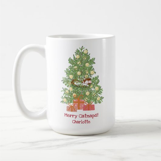 キャッおもしろいメリーナップ!猫好き休日 コーヒーマグカップ (左)