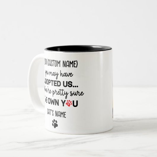 キャッおもしろい親愛トことわざ |カスタム猫の写真と名前 ツートーンマグカップ (正面左)
