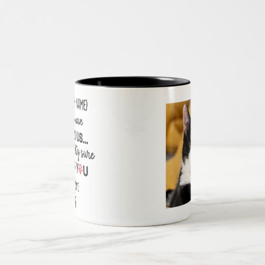 キャッおもしろい親愛トことわざ |カスタム猫の写真と名前 ツートーンマグカップ (中央)