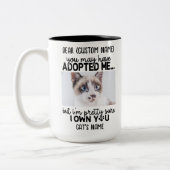 キャッおもしろい親愛トことわざ |カスタム猫の写真と名前 ツートーンマグカップ (左)