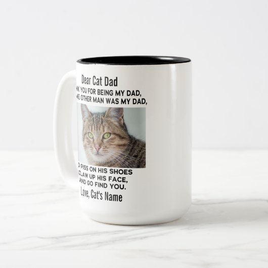 キャッおもしろい親愛トパパ |カスタム猫の写真と名前 ツートーンマグカップ (正面左)