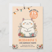 キャッお洒落トフローラパステル誕生日 招待状 (正面)