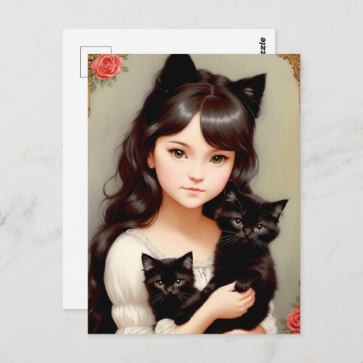 キャッお洒落トレディ – ヴィンテージ絵画ズ。ポストカード ポストカード (正面/裏面)