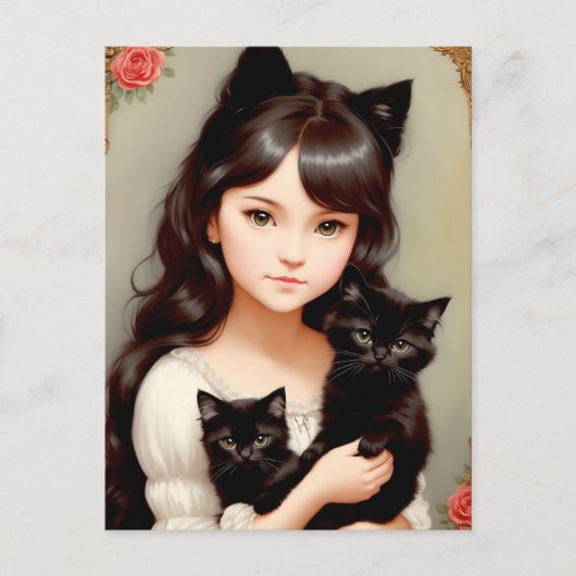 キャッお洒落トレディ – ヴィンテージ絵画ズ。ポストカード ポストカード (正面)