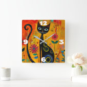 キャッお洒落ト スクエア壁時計 (ホーム)