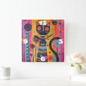 キャッお洒落ト スクエア壁時計 (ホーム)