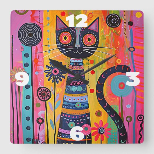 キャッお洒落ト スクエア壁時計 (正面)