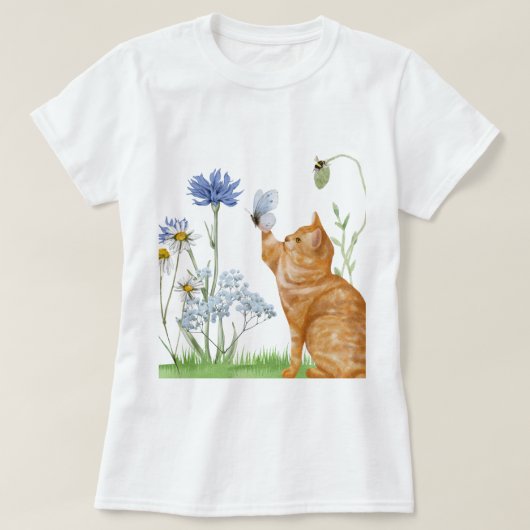 キャッお洒落ト&ワイルドフラワーレディメンズティー Tシャツ (デザイン正面)