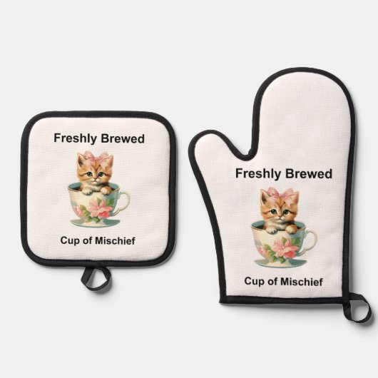 キャッお洒落ト 鍋つかみ&鍋敷きセット (正面)