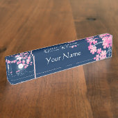 キャッかわいらしトさくらんぼブラウズムーンピンク桜ブルー デスクネームプレート (側面)