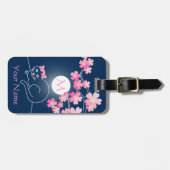 キャッかわいらしトさくらんぼブラウズムーンピンク桜ブルー ラゲッジタグ (正面横)