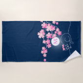 キャッかわいらしトさくらんぼブルーナイトピンク桜 ビーチタオル (正面)