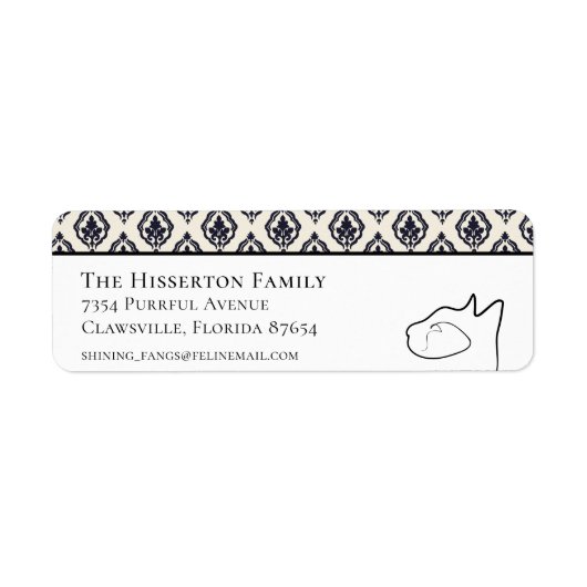 キャッかわいらしトブラック&ホワイト差出人住所ラベル ラベル (正面)