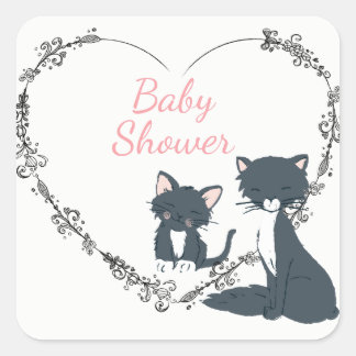 キャッかわいらしト、子猫、花ハート女の子ベビーシャワー スクエアシール