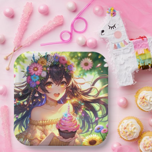 キャッかわいらしプケーキ付きアニメ誕生日 ペーパープレート (パーティー)