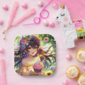 キャッかわいらしプケーキ付きアニメ誕生日 ペーパープレート (パーティー)