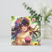 キャッかわいらしプケーキ付きアニメ誕生日 招待状 (スタンド正面)