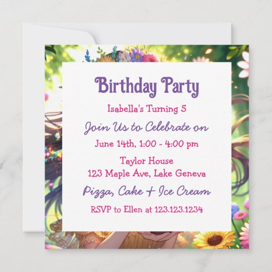 キャッかわいらしプケーキ付きアニメ誕生日 招待状 (裏面)