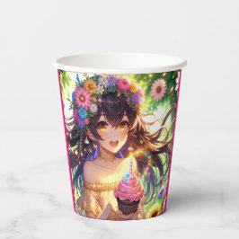 キャッかわいらしプケーキ付きアニメ誕生日 紙コップ