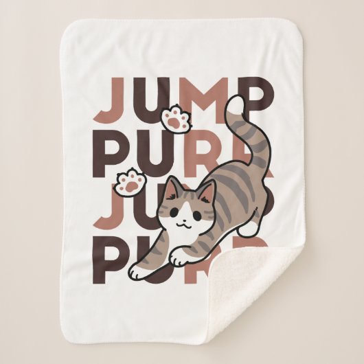 キャッよくはしゃぐトジャンプデザイン- Jump Purr Pun Artwork シェルパブランケット (正面)