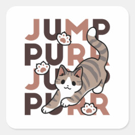 キャッよくはしゃぐトジャンプデザイン- Jump Purr Pun Artwork スクエアシール