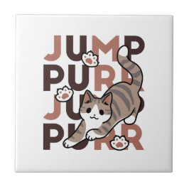 キャッよくはしゃぐトジャンプデザイン- Jump Purr Pun Artwork タイル