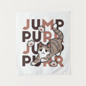 キャッよくはしゃぐトジャンプデザイン- Jump Purr Pun Artwork タペストリー (正面)