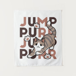 キャッよくはしゃぐトジャンプデザイン- Jump Purr Pun Artwork タペストリー