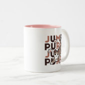 キャッよくはしゃぐトジャンプデザイン- Jump Purr Pun Artwork ツートーンマグカップ (正面右)
