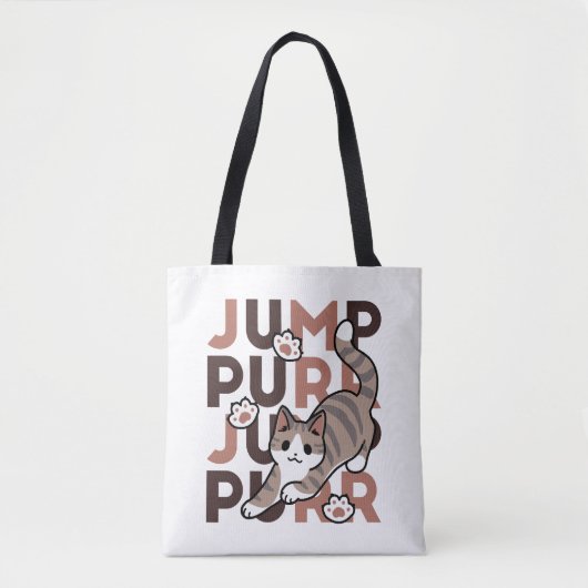 キャッよくはしゃぐトジャンプデザイン- Jump Purr Pun Artwork トートバッグ (正面)