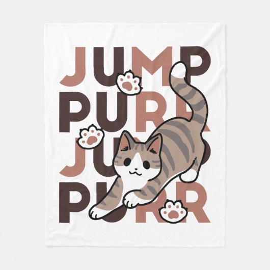 キャッよくはしゃぐトジャンプデザイン- Jump Purr Pun Artwork フリースブランケット (正面)