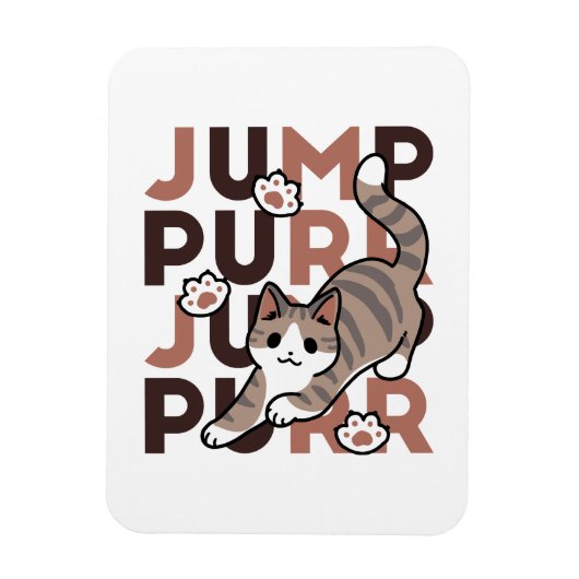キャッよくはしゃぐトジャンプデザイン- Jump Purr Pun Artwork マグネット (縦)
