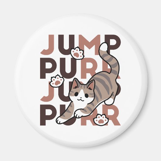 キャッよくはしゃぐトジャンプデザイン- Jump Purr Pun Artwork マグネット (正面)