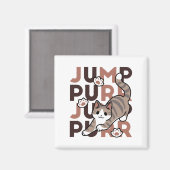 キャッよくはしゃぐトジャンプデザイン- Jump Purr Pun Artwork マグネット (正面/裏面)