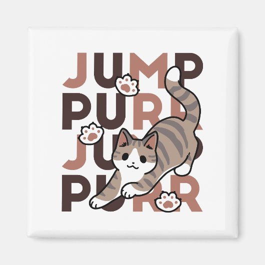キャッよくはしゃぐトジャンプデザイン- Jump Purr Pun Artwork マグネット (正面)