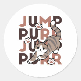 キャッよくはしゃぐトジャンプデザイン- Jump Purr Pun Artwork ラウンドシール