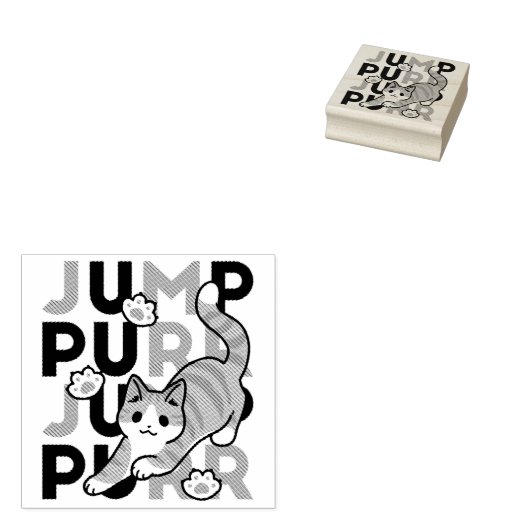 キャッよくはしゃぐトジャンプデザイン- Jump Purr Pun Artwork ラバースタンプ (押印)