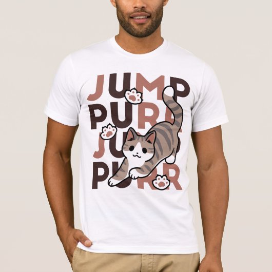キャッよくはしゃぐトジャンプデザイン- Jump Purr Pun Artwork Tシャツ (正面)