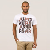 キャッよくはしゃぐトジャンプデザイン- Jump Purr Pun Artwork Tシャツ (正面フル)