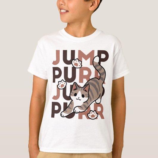 キャッよくはしゃぐトジャンプデザイン- Jump Purr Pun Artwork Tシャツ (正面)