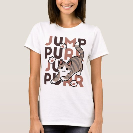 キャッよくはしゃぐトジャンプデザイン- Jump Purr Pun Artwork Tシャツ (正面)
