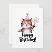 キャッよくはしゃぐト誕生日デザインとデイジー シーズンカード (正面/裏面)