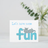 キャッよくはしゃぐト、おもしろい、はがきの単語に置く ポストカード (スタンド正面)