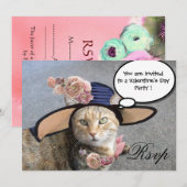 キャッエレガントト、ビッグDIVA帽子とバラバレンタインデー 招待状 (正面/裏面)