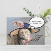 キャッエレガントト、ビッグDIVA帽子とバラ誕生日パーティー 招待状 (スタンド正面)