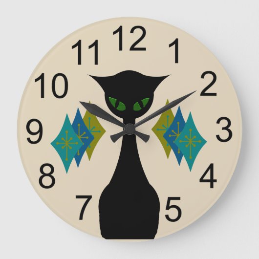 キャッカッコいいトミッドセンチュリーモダンレトロウォールクロック ラージ壁時計 (正面)