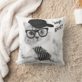 キャッカッコいいト飲む女の子?装飾用クッション クッション (ブランケット)